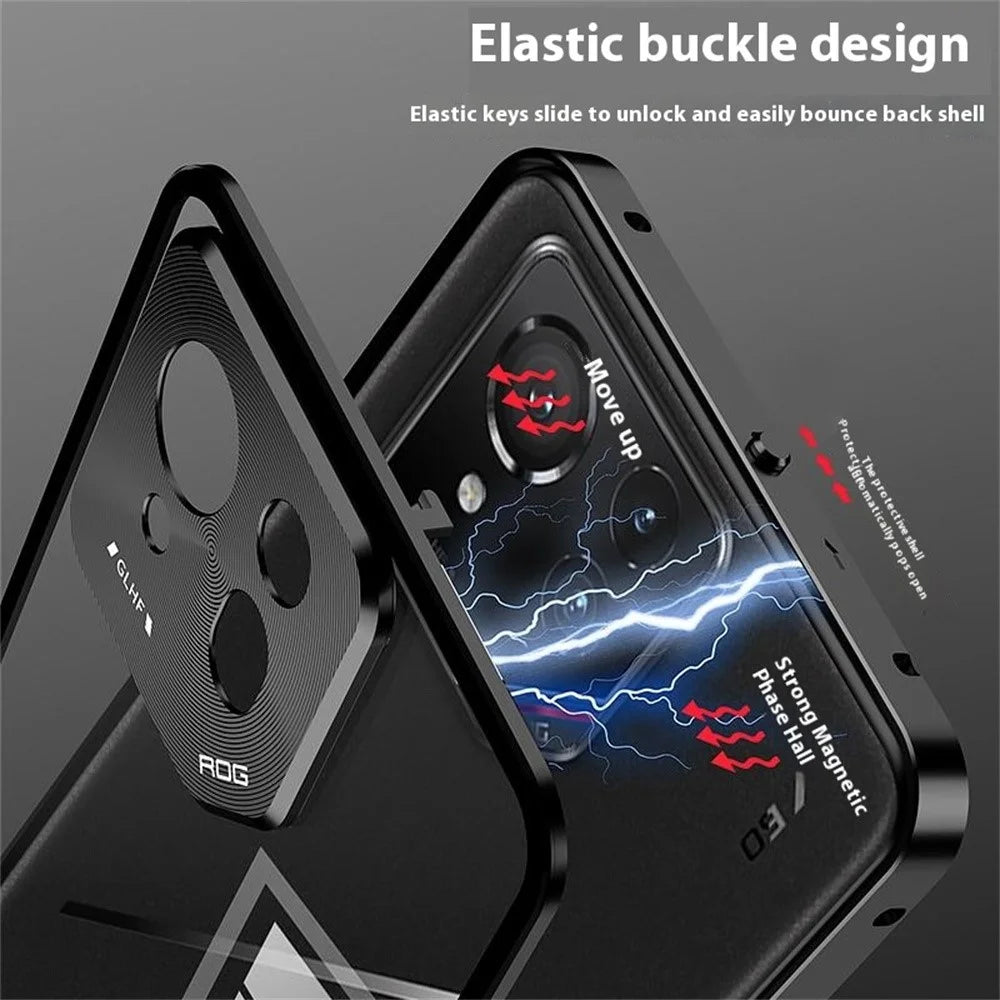For Asus ROG Phone 9 Pro 5G / Phone 9 5G Case Metal Frame Tempered Glass Back Mobile Cover with Slide Key - Black - 3