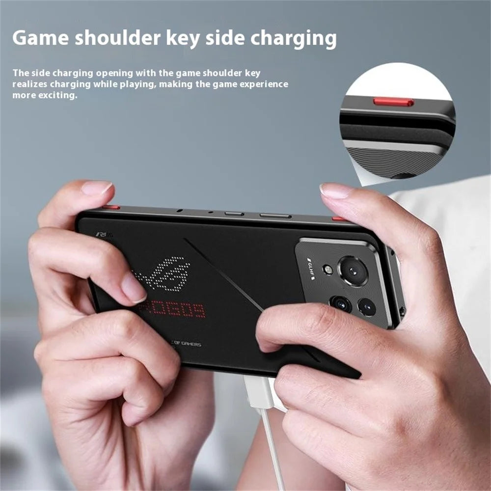 For Asus ROG Phone 9 Pro 5G / Phone 9 5G Case Metal Frame Tempered Glass Back Mobile Cover with Slide Key - Black - 6