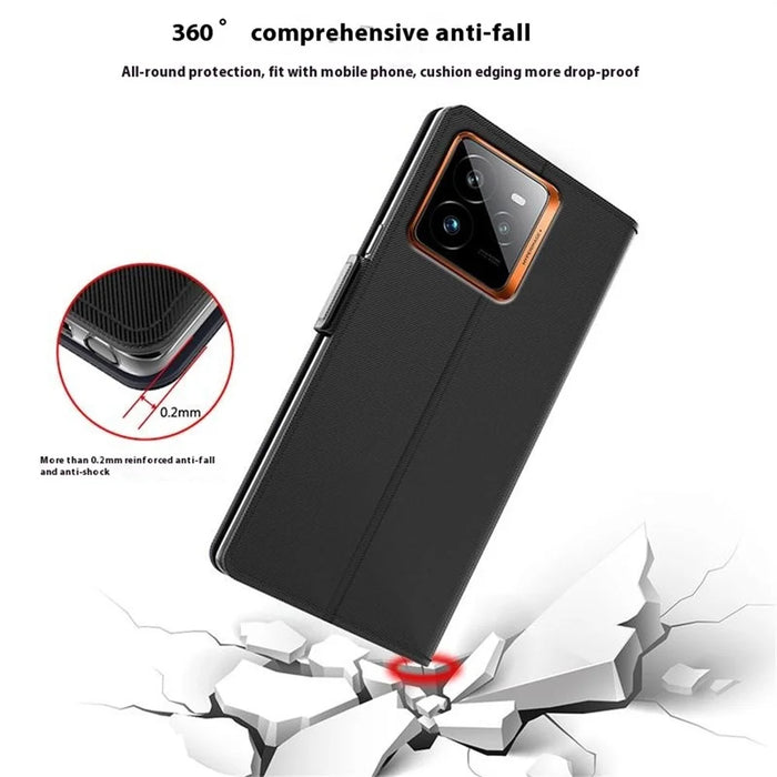 For Realme GT 7 Pro 5G Case Stand PU Leather Phone Cover Card Holder Mirror - Black - 7