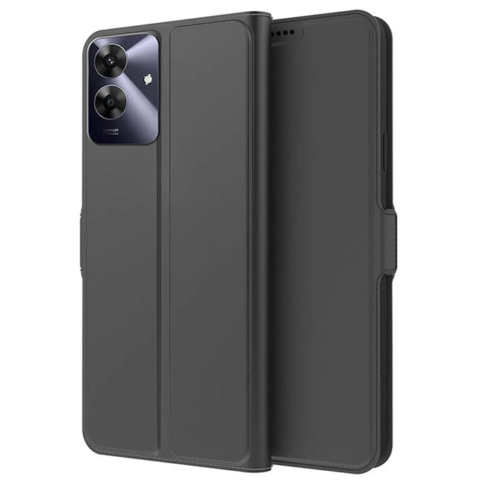 For Realme Note 60 Case Shockproof TPU Inner Shell Leather Phone Cover Card Slot - Black - 1