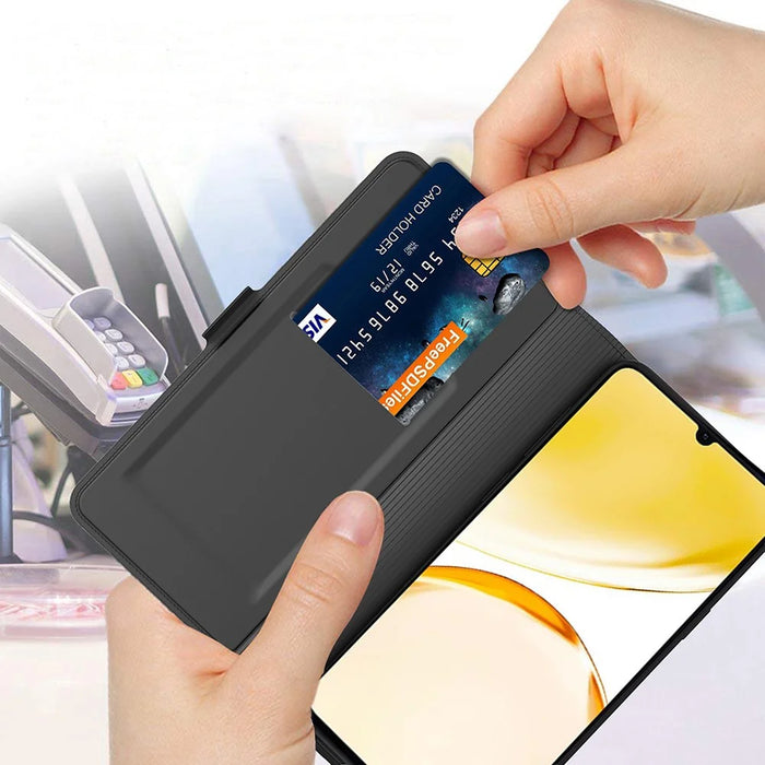 For Realme Note 60 Case Shockproof TPU Inner Shell Leather Phone Cover Card Slot - Black - 5