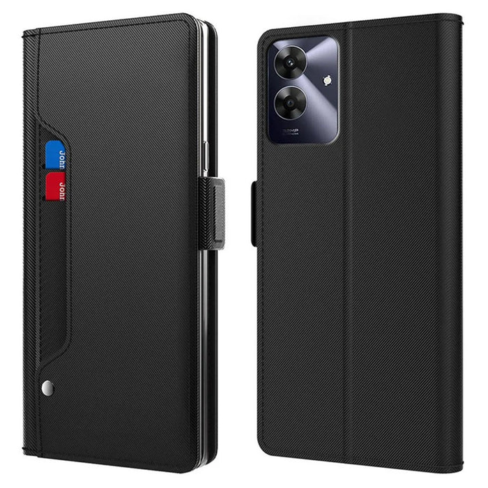 For Realme Note 60 Case Stand PU Leather Phone Cover Card Holder Mirror - Black - 1