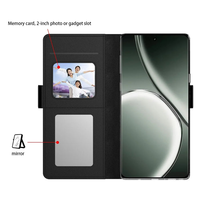 For Realme Note 60 Case Stand PU Leather Phone Cover Card Holder Mirror - Black - 2