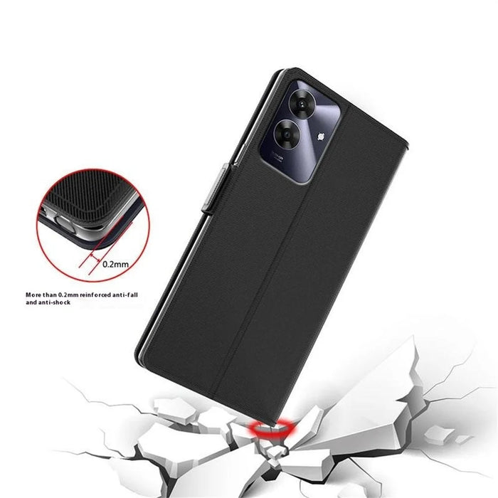 For Realme Note 60 Case Stand PU Leather Phone Cover Card Holder Mirror - Black - 7