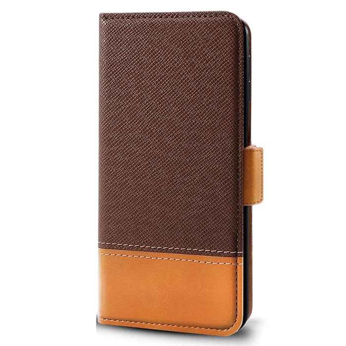 For Realme Note 60 Case Color Splicing PU Leather Wallet Phone Cover - Brown - 6