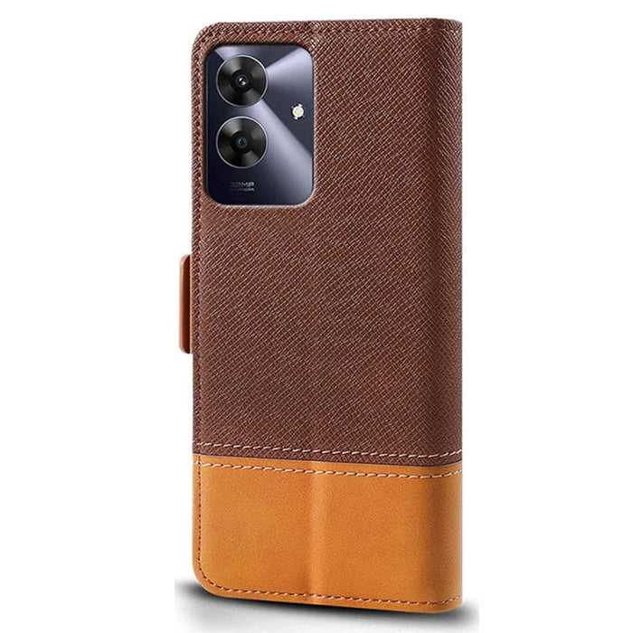 For Realme Note 60 Case Color Splicing PU Leather Wallet Phone Cover - Brown - 7