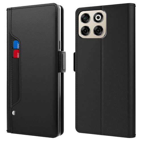 For ZTE Blade A35 Case Stand PU Leather Phone Cover Card Holder Mirror - Black - 1