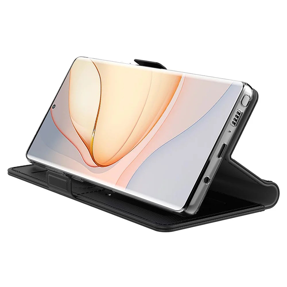 For ZTE Blade A35 Case Stand PU Leather Phone Cover Card Holder Mirror - Black - 2