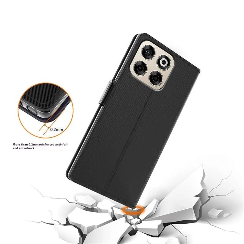 For ZTE Blade A35 Case Stand PU Leather Phone Cover Card Holder Mirror - Black - 7