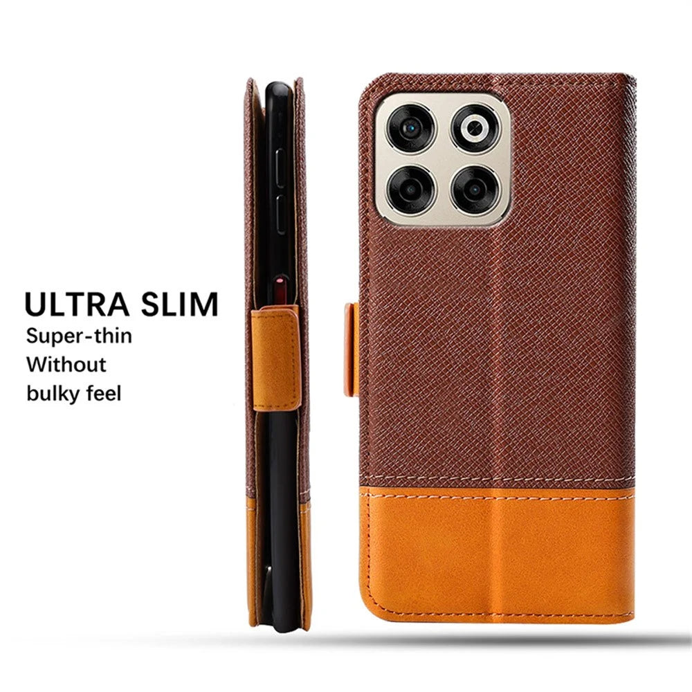 For ZTE Blade A35 Case Color Splicing PU Leather Wallet Phone Cover - Brown - 6