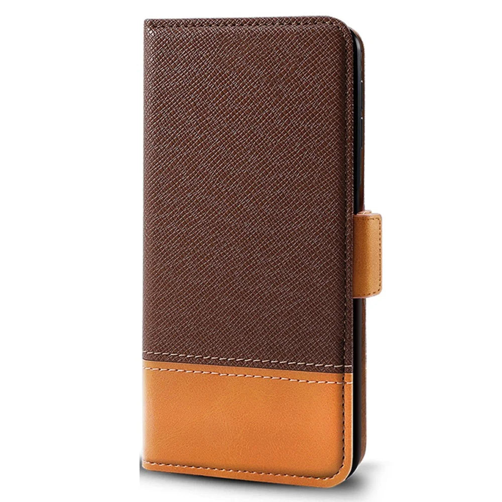 For ZTE Blade A35 Case Color Splicing PU Leather Wallet Phone Cover - Brown - 7
