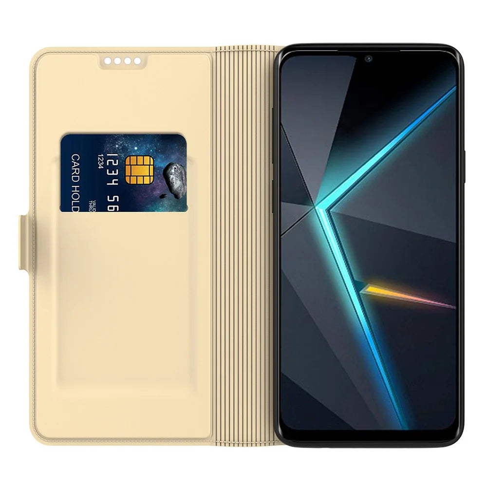 For ZTE Blade A35 Case Shockproof TPU Inner Shell Leather Phone Cover Card Slot - Gold - 2
