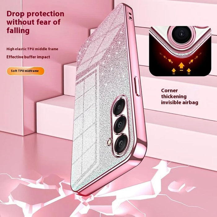 For Samsung Galaxy A26 5G Case Electroplating Gradient Glitter TPU Phone Cover - Pink - 7