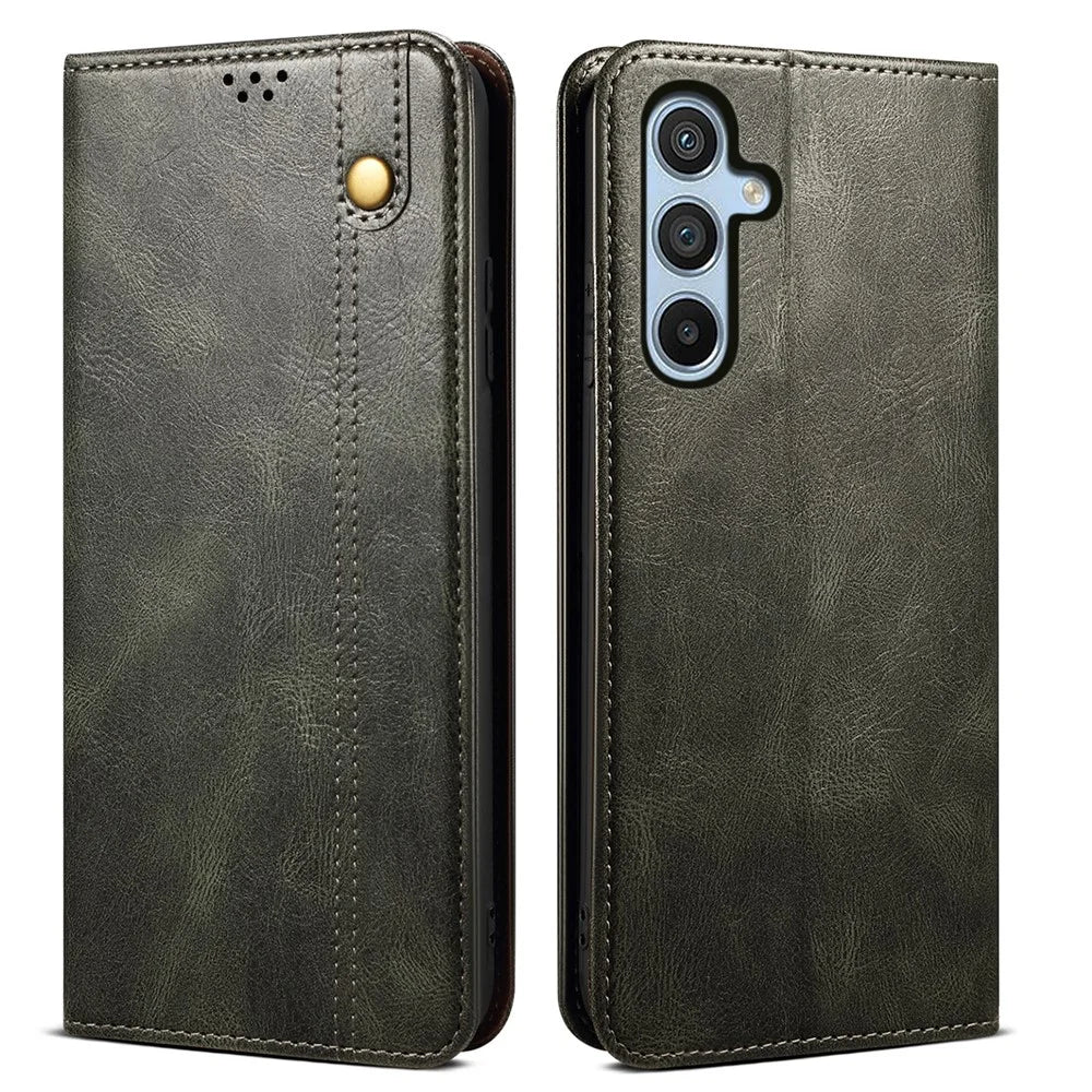 For Samsung Galaxy A26 5G Case Crazy Horse Texture Waxy Leather Wallet Stand Phone Cover - Green - 1