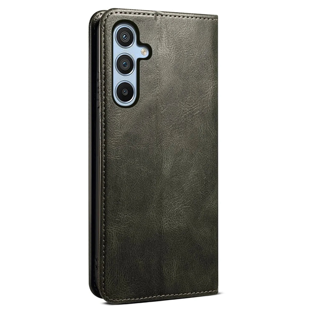 For Samsung Galaxy A26 5G Case Crazy Horse Texture Waxy Leather Wallet Stand Phone Cover - Green - 6