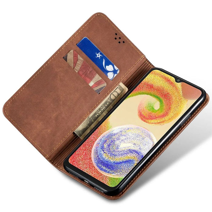 For Samsung Galaxy A26 5G Case Jeans Cloth Texture Anti-Scratch Leather Stand Phone Cover - Coffee - 2