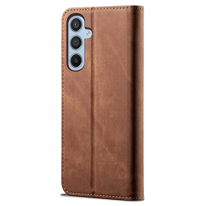 For Samsung Galaxy A26 5G Case Jeans Cloth Texture Anti-Scratch Leather Stand Phone Cover - Coffee - 6