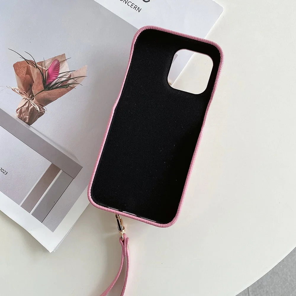 For iPhone 14 Pro Max Case Zipper Card Slots PU Leather Phone Back Cover with Wrist Strap - Pink - 2