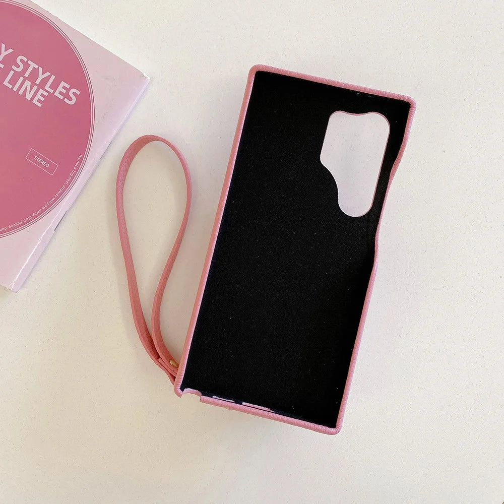 For Samsung Galaxy S25 Ultra Case Zipper Card Slots PU Leather Phone Back Cover with Wrist Strap - Pink - 2