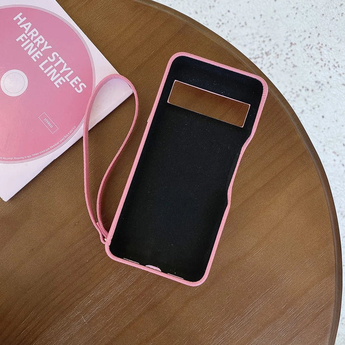 For Google Pixel 8 Pro Case Zipper Card Slots PU Leather Phone Back Cover with Wrist Strap - Pink - 2