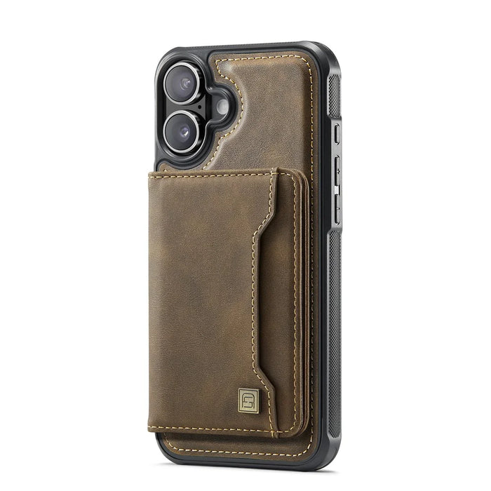AUTSPACE For iPhone 16 Plus Case  A13 Vintage Leather Back Cover with Magnetic Detachable Card Bag - Coffee - 2