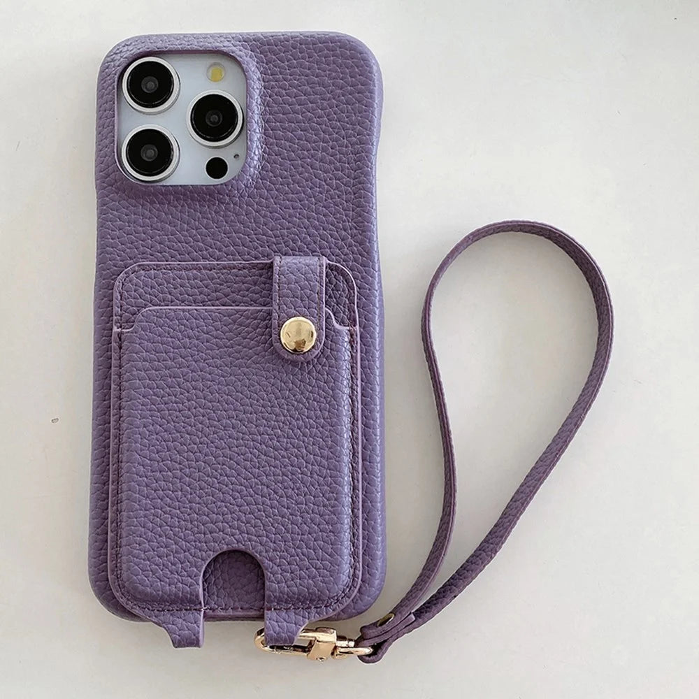 For iPhone 14 Pro Max Case Multi-Functional Card Slots Leather Back Cover with Wrist Strap - Purple - 2