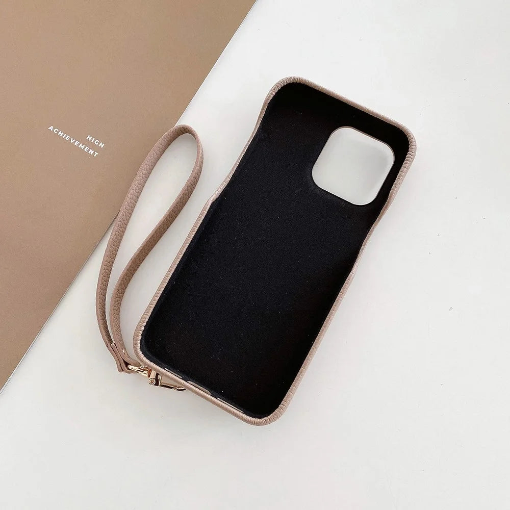 For iPhone 14 Pro Case Multi-Functional Card Slots Leather Back Cover with Wrist Strap - Light Brown - 3