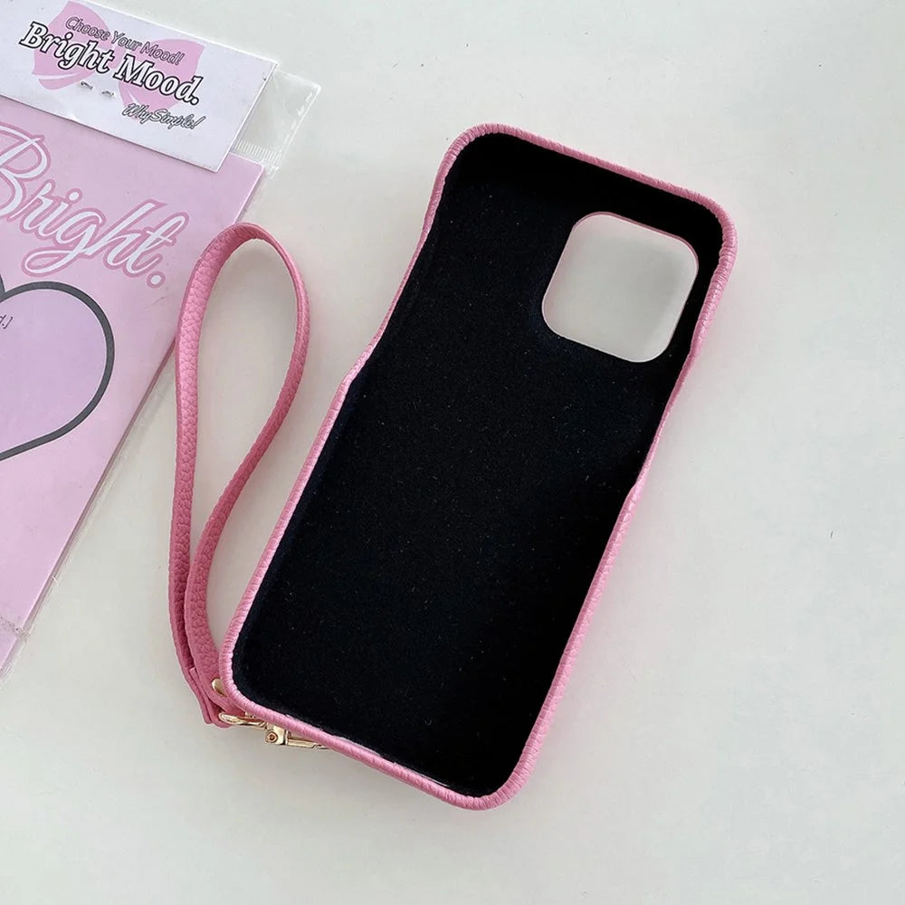 For iPhone 16 Pro Max Case Multi-Functional Card Slots Leather Back Cover with Wrist Strap - Pink - 3