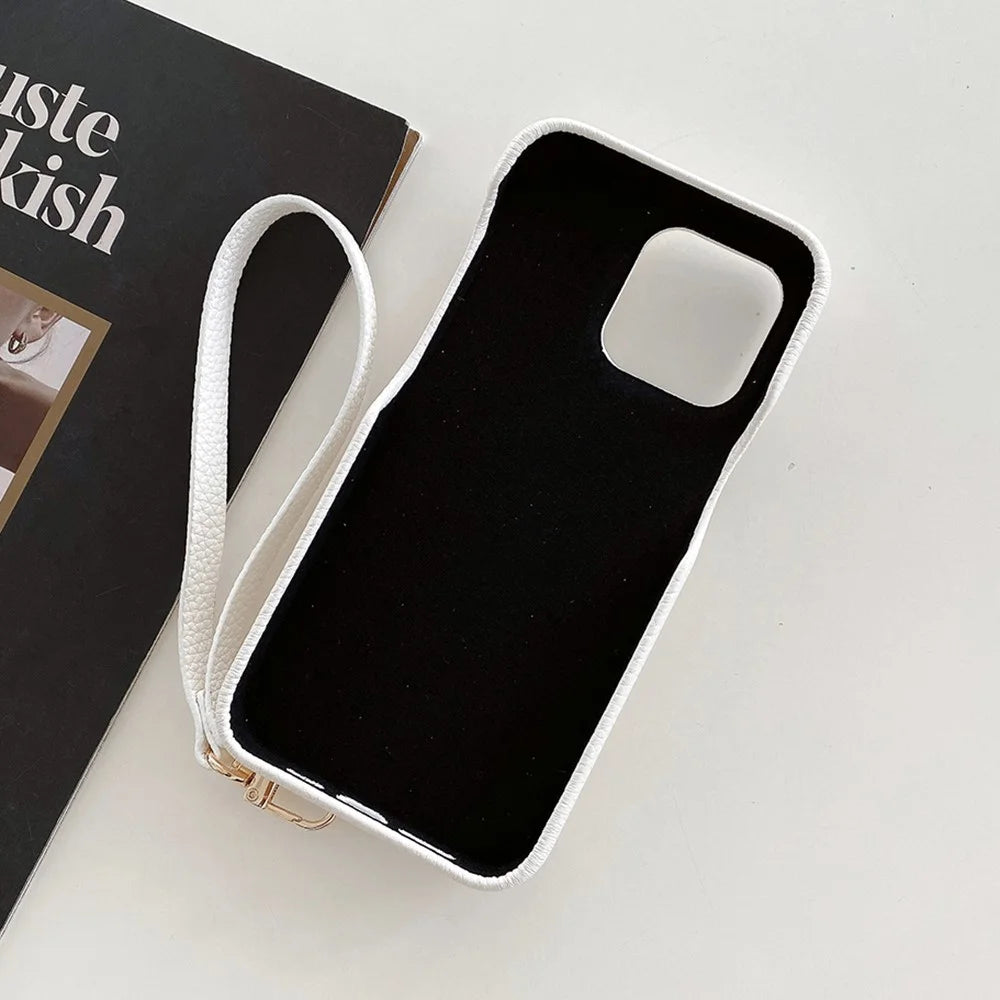 For iPhone 16 Pro Case Multi-Functional Card Slots Leather Back Cover with Wrist Strap - White - 3