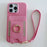 For iPhone 14 Pro Max Case Card Slots Kickstand PU Leather Back Cover with Ring Holder, Wrist Strap - Pink - 2