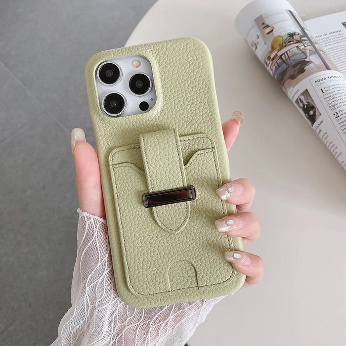 For iPhone 14 Pro Case with Card Slots Litchi Texture Leather + PET Phone Cover - Green - 3