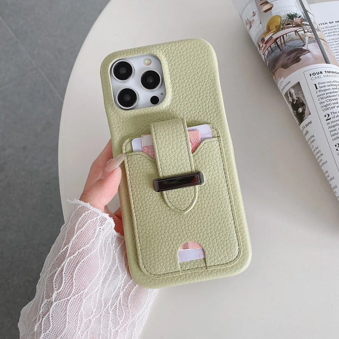 For iPhone 14 Pro Case with Card Slots Litchi Texture Leather + PET Phone Cover - Green - 4