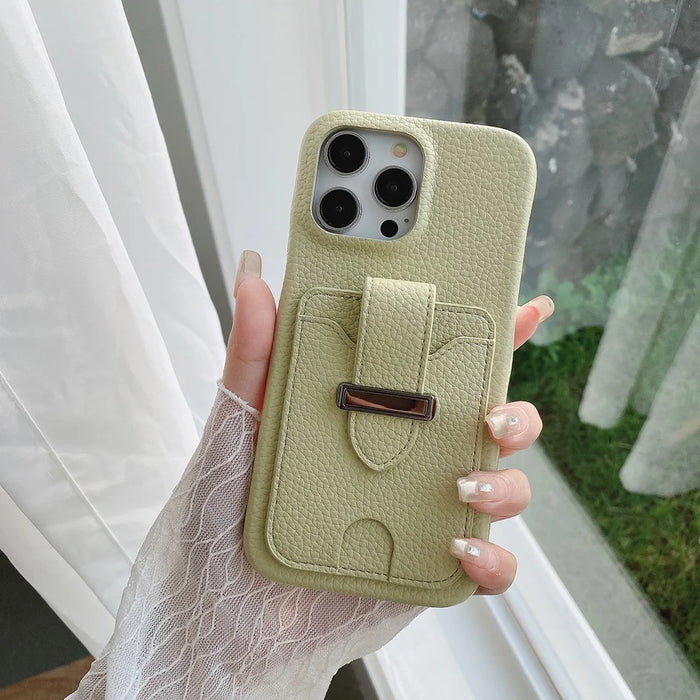 For iPhone 14 Pro Case with Card Slots Litchi Texture Leather + PET Phone Cover - Green - 5