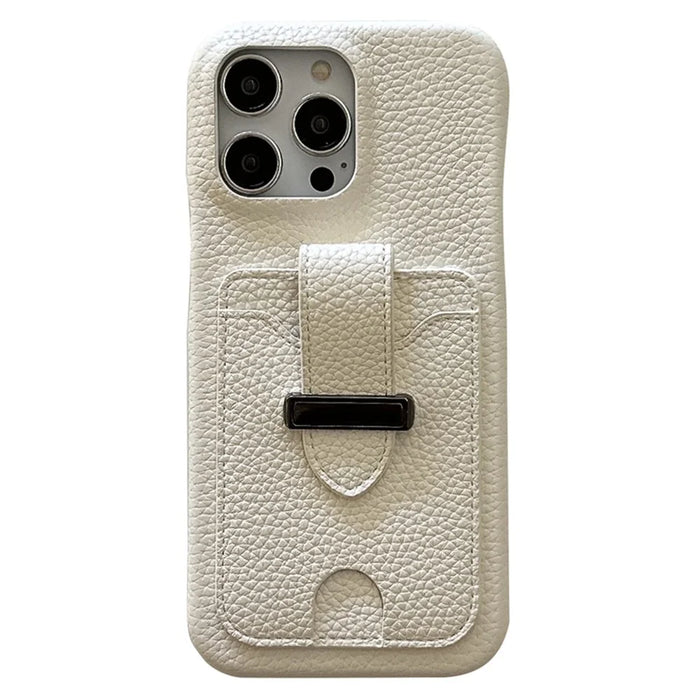 For iPhone 16 Pro Case with Card Slots Litchi Texture Leather + PET Phone Cover - White - 1