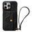 For iPhone 16 Pro Case Card Slots Mirror Design Jeans Cloth Texture PU Leather Back Cover with Strap - Black - 1