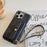 For iPhone 16 Pro Case Card Slots Mirror Design Jeans Cloth Texture PU Leather Back Cover with Strap - Black - 2