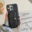 For iPhone 16 Pro Case Card Slots Mirror Design Jeans Cloth Texture PU Leather Back Cover with Strap - Black - 3
