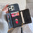 For iPhone 16 Pro Case Card Slots Mirror Design Jeans Cloth Texture PU Leather Back Cover with Strap - Black - 5