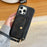 For iPhone 16 Pro Case Card Slots Mirror Design Jeans Cloth Texture PU Leather Back Cover with Strap - Black - 7