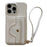 For iPhone 15 Pro Case Card Slots Mirror Design Jeans Cloth Texture PU Leather Back Cover with Strap - White - 1
