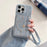 For iPhone 14 Pro Max Case Card Slots Mirror Design Jeans Cloth Texture PU Leather Back Cover with Strap - Baby Blue - 3