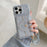 For iPhone 14 Pro Max Case Card Slots Mirror Design Jeans Cloth Texture PU Leather Back Cover with Strap - Baby Blue - 7