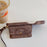 For iPhone 14 Pro Case Card Slots Mirror Design Jeans Cloth Texture PU Leather Back Cover with Strap - Light Brown - 4