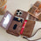 For iPhone 14 Pro Case Card Slots Mirror Design Jeans Cloth Texture PU Leather Back Cover with Strap - Light Brown - 5