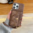 For iPhone 14 Pro Case Card Slots Mirror Design Jeans Cloth Texture PU Leather Back Cover with Strap - Light Brown - 7