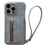 For iPhone 15 Pro Case Zipper Card Holder Kickstand Jeans Cloth Texture PU Leather Back Cover with Strap - 1