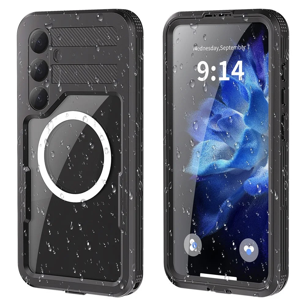 REDPEPPER For Samsung Galaxy S25+ IP68 Waterproof Magnetic Case Clear Phone Cover - Black - 1