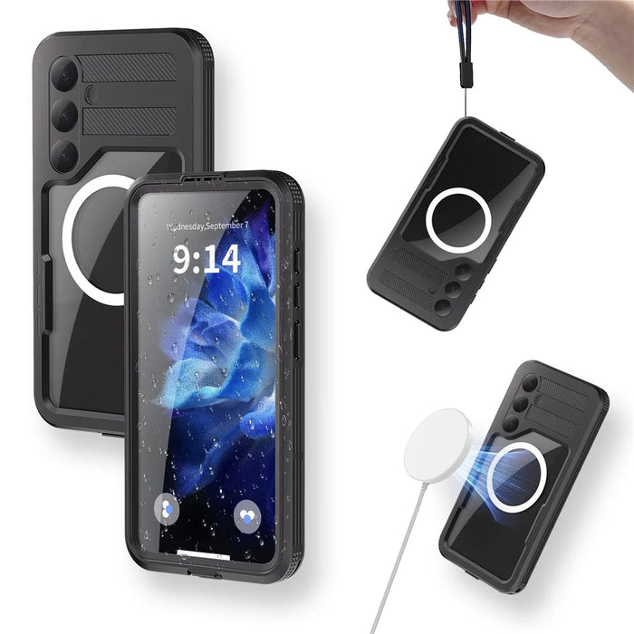 REDPEPPER For Samsung Galaxy S25+ IP68 Waterproof Magnetic Case Clear Phone Cover - Black - 3