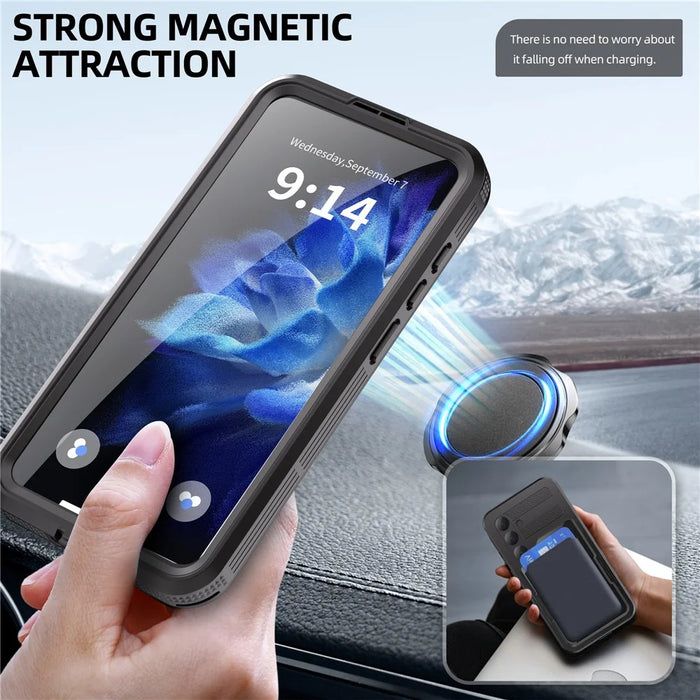 REDPEPPER For Samsung Galaxy S25+ IP68 Waterproof Magnetic Case Clear Phone Cover - Black - 7