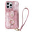 For iPhone 15 Pro Case Ring Kickstand Card Holder Jeans Cloth Texture PU Leather Back Cover with Strap - Pink - 1
